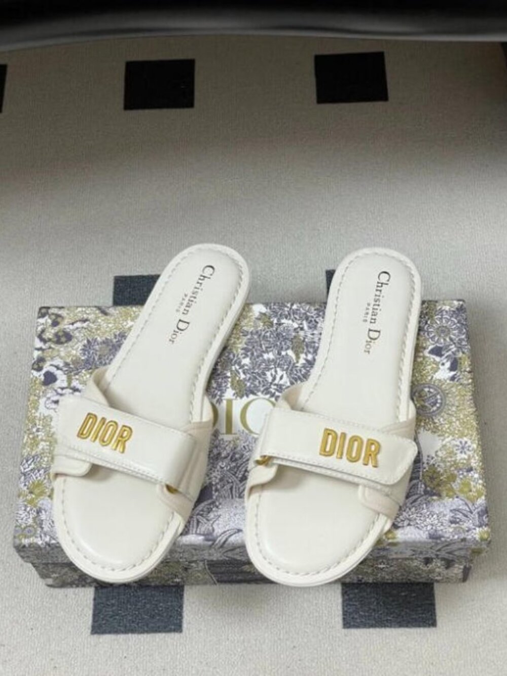Dioriviera Dioract Slide - White Lambskin and Rubber - With Original Box